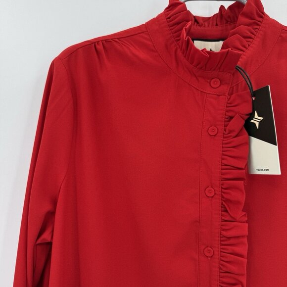 Tuckernuck Red Stretch Crepe Tate Dress sz M Long Sleeve Flounce Mini Ruffle NWT - Picture 3 of 8